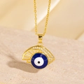 Collier avec pendentif œil maléfique doré, œil bleu et zircons brillants sur chaîne d'or - Style Demi-Cercle en Zircone Œil Bleu Doré (BXL0342-31)