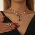 Elegant bridal jewelry set with pear-cut green gemstones and gold necklace and earrings - 2-Piece Set(GT25242) / Green