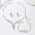 Elegant bridal jewelry set with rhinestone leaf necklace, earrings, bracelet and ring - 4-Piece Set(GT25248) / Silver