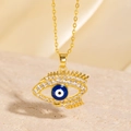 Collier oeil bleu en or avec émail bleu et pierres de zircone blanches étincelantes - Style Émail Bleu Blanc à Cils Superposés (BXL0342-34)