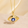 Collier doré œil protecteur avec zircon bleu et cristaux sur une fine chaîne dorée - Style Œil Bleu Blanc Pavé Doré (BXL0342-35)