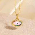 Collier avec pendentif œil rose et zircons colorés sur une chaîne en titane doré - Style Radial à Cils en Zircone Arc-en-ciel (BXL0342-36)