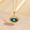 Collier pendentif Mauvais Œil avec zircons colorés et bord doré piqué sur pierre - Style Doré à Pointes en Zircone Multicolore (BXL0342-37)