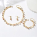 Gold vine bridal jewelry set featuring white, grey and mauve pearls with crystals - 3-Piece Set(GT25252) / Colorful