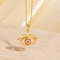 Collier œil porte-bonheur doré avec zircons roses et blancs sur une chaîne fine - Style Pavé de Zircone Rose Blanc à Cils Longs (BXL0342-38)