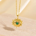 Collier soleil en acier inoxydable doré avec pierre de zircon verte et œil maléfique - Style Rayon de Soleil Doré Pierre Verte (BXL0342-39)
