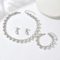 Silver bridal jewelry set featuring white pearls and rhinestones with necklace and earrings - 3-Piece Set(GT25252) / Silver