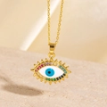 Collier mauvais œil doré avec zircons multicolores et bordure à pointes - Style Doré à Pointes en Zircone Multicolore (BXL0342-41)