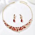 Elegant gold bridal jewelry set with red marquise rhinestones and matching earrings - 2-Piece Set(GT25253) / Gold Red