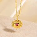 Collier œil protecteur doré avec pendentif soleil et pierre de zircon rouge éclatant - Style Rayon de Soleil Doré Pierre Rouge (BXL0342-43)