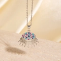 Collier œil protecteur argenté avec zircons colorés et pendentif éventail bohème - Style Radial en Zircone Multicolore Argenté (BXL0342-44)