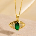 Collier mauvais œil doré avec pierre précieuse marquise verte et zircons cubiques - Style Pierre Verte à Marquise Dorée (BXL0342-45)