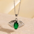 Collier œil en argent avec pendentif zircon vert marquise et détails en pavé de cristal - Style Pierre Verte à Marquise Argentée (BXL0342-47)
