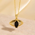 Collier oeil doré avec pierre marquise noire et cristaux blancs sur une chaîne fine - Style Pierre Noire à Marquise Dorée (BXL0342-48)