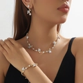 Golden bridal jewelry set with sparkling rhinestones and elegant leaf-shaped design - 3-Piece Set(GT25254) / Gold White