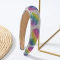 Padded rhinestone headband with sparkling colorful heart patterns for elegant hair styling - Multicolor Heart Full Rhinestone