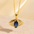 Collier Mauvais Œil doré orné d'une pierre bleu foncé et de zircons étincelants - Style Œil Pierre Bleue à Marquise Dorée (BXL0342-51)
