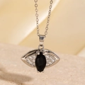 Collier œil protecteur en argent avec pierre marquise noire et pavé de zircons - Style Œil Pierre Noire à Marquise Argentée (BXL0342-52)