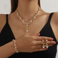 Floral bridal jewelry set with necklace, bracelet and earrings in gold and crystals - 3-Piece Set(GT25266) / Gold White
