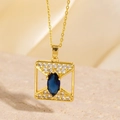 Collier rectangle Evil Eye doré avec zircon bleu foncé et cristaux blancs brillants - Style Rectangle à Marquise Bleu Foncé Doré (BXL0342-53)