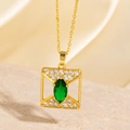 Collier doré avec pierre marquise verte et cristaux micro-pavés élégants - Style Rectangle à Marquise Vert Doré (BXL0342-54)