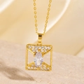 Collier œil maléfique doré avec pendentif en zircone marquise et chaîne fine - Style Rectangle à Marquise Transparente Doré (BXL0342-55)