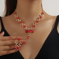 Elegant bridal jewelry set with red crystals and teardrop gems in a gold-plated finish - 2-Piece Set(GT25268) / Gold Red