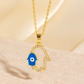 Collier Main de Fatma dorée avec mauvais œil bleu et zircons étincelants - Style Doré Main de Fatma Œil Bleu Pavé (BXL0342-65)