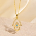 Collier Main de Fatma doré avec diamants blancs et pendentif œil bleu maléfique - Style Doré Main de Fatma Œil Bleu Blanc (BXL0342-67)