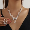 Silver bridal jewelry set with floral vine necklace and pear-cut teardrop earrings - 2-Piece Set(GT25268) / Silver