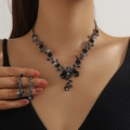 Elegant black rhinestone necklace and earring set with vine flower design for women - 2-Piece Set(GT25268) / Gunmetal