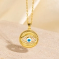 Collier Mauvais Œil doré avec zircon bleu et pendentif à texture bohème rayon de soleil - Style Disque Doré à Rayons de Soleil Pavé de Zircone (BXL0342-77)