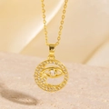 Collier en acier titane doré avec pendentif croissant de lune et œil maléfique en zircon - Style Mauvais Œil Croissant de Lune Doré (BXL0342-82)