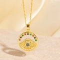 Collier avec pendentif œil maléfique doré, zircons colorés et design soleil radieux - Style Mauvais Œil à Rayons de Soleil en Zircone Multicolore (BXL0342-85)