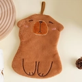 Detailed view of plush Kapibara hand towel featuring soft coral fleece and hanging loop - Touching Legs Style