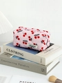 Pink quilted cotton makeup bag with red cherry print and zipper closure - Cherry Pink