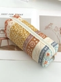 Floral quilted cotton travel makeup bag with orange and blue vintage patterns - Contrast Color Flowers