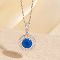 Collier mauvais œil en argent avec zircon bleu et cristaux sur fond de pierre - Style Argenté Œil Bleu Roi Pavé de Zircone (BXL0342-97)