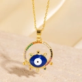 Collier Evil Eye doré avec pendentif en zircons colorés sur fond de pierre - Style Disque Doré Mauvais Œil Pierres Multicolores (BXL0342-98)