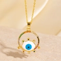 Collier œil protecteur doré avec pendentif en zircon coloré et détails en émail bleu - Style Anneau Doré Mauvais Œil en Zircone Arc-en-ciel (BXL0342-99)