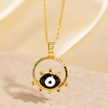 Collier Mauvais Œil doré avec incrustation de zircons arc-en-ciel et pendentif noir - Style Œil Circulaire Doré Pavé de Zircone Multicolore (BXL0342-101)