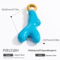 Blue fluid-shaped stainless steel pendant with gold ring and exact dimensions display - Royal Blue Organic Style (PJ91218H) / Set of 3