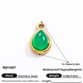 18k gold plated stainless steel teardrop pendant with green stone, 13mm size - Teardrop Green Gem Style (PJ91407) / 2 Pcs/Set
