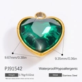 Deep green heart-shaped gemstone pendant with gold stainless steel border, 9.67mm x 9.35mm - Deep Green Heart Gem Style (PJ91542) / 1 Piece