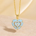 Collier cœur en émail bleu clair avec pendentif œil maléfique en zircon coloré - Style Cœur en Émail Bleu Clair Zircone Multicolore (BXL0342-113)