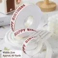 2cm wide Happy Birthday cream ribbon for gift boxes and bouquets decoration, 40 yards roll - Red HBD Cake (Grosgrain Ribbon)