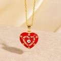 Collier mauvais oeil doré avec pendentif coeur rouge et pierres zircon sur fond en pierre - Style Émail Cœur Rouge Zircone Multicolore (BXL0342-114)