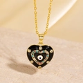 Collier pendentif cœur œil protecteur en or et noir avec zircons colorés sertis - Style Cœur en Émail Noir Zircone Multicolore (BXL0342-118)