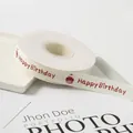 White ribbed birthday ribbon with Happy Birthday text and red cake icons for gift wrapping - Red Happy Birthday (Grosgrain Ribbon)