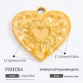 Gold stainless steel heart pendant with star engraving and dimensions showing 17.92mm size - Star Ray Engraved Heart Style (PJ91084) / 1 Piece